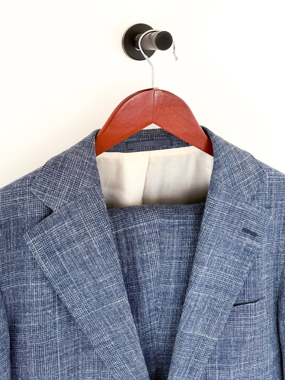 Suitsupply Hudson E. Thomas Wool Silk Linen Suit Blue Plaid Textured Weave 38R - Picture 2 of 16